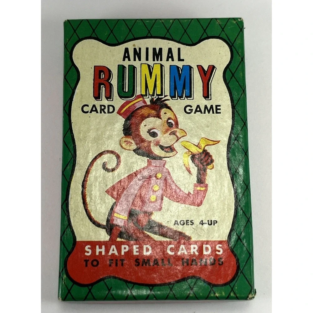 Vintage Animal Rummy Card Game 1950s 1960s Shaped Cards Ages 4 & Up Retro
